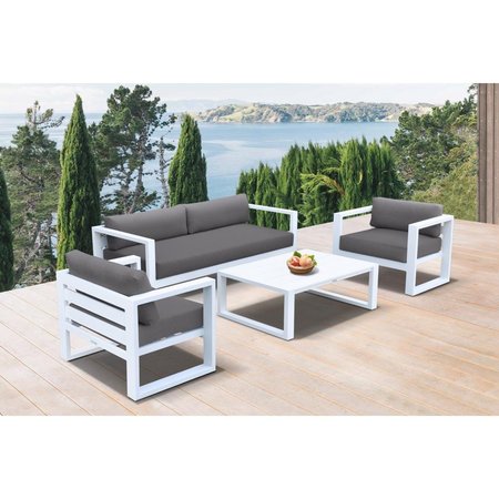 ARMEN LIVING Aegean 4 Piece Outdoor White Finish & Charcoal Cushions Sofa Seating Set SETODAEWH